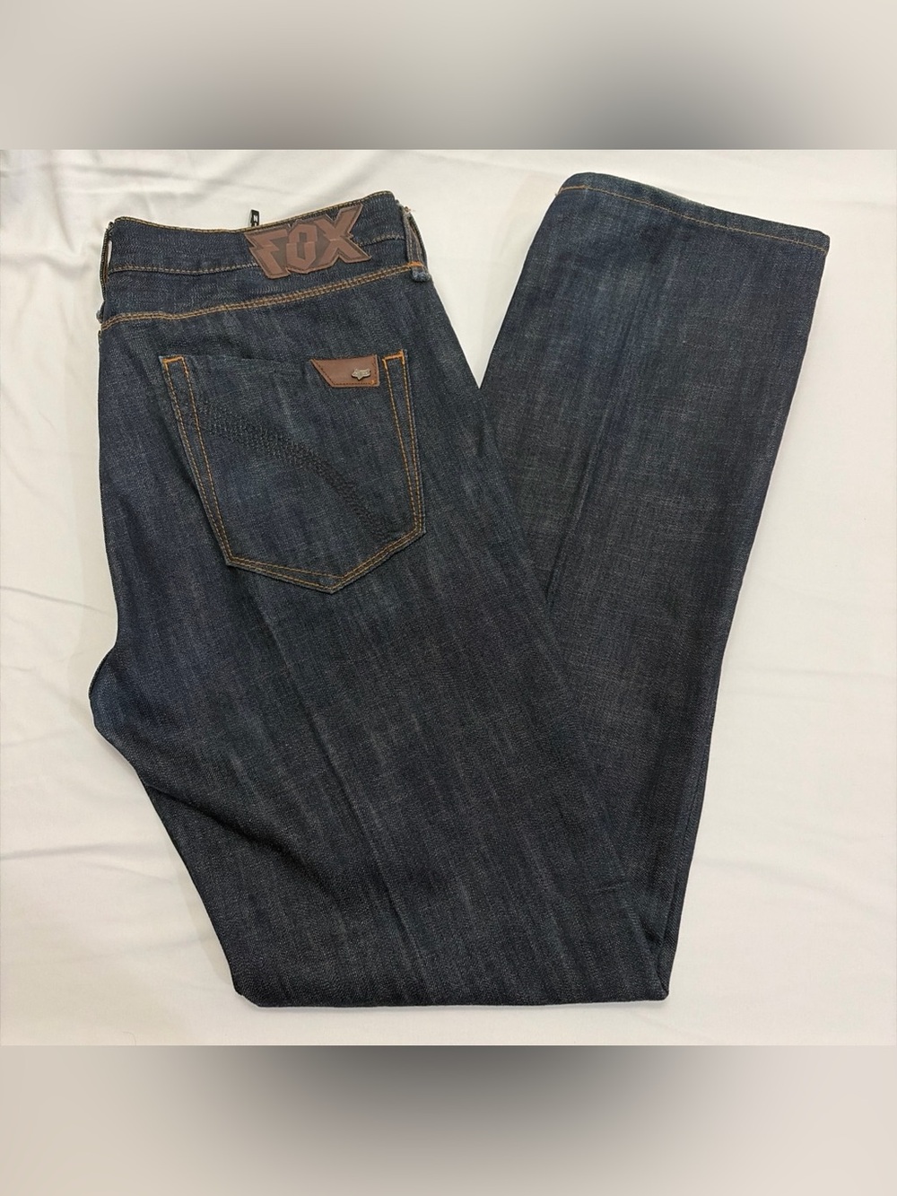 Fox Men's Indigo Straight-Leg Jeans with Brown Trim